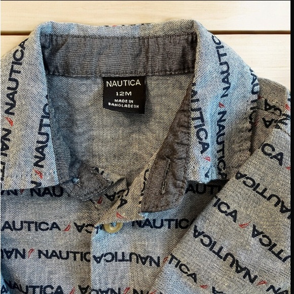 3/$22 NWOT Nautica Blue Button Down Long Sleeve Dress Shirt Boys Collar Size 12M - Picture 4 of 7